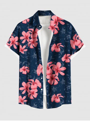 Chemise Imprimé à Feuilles et Fleurs avec Poche Grande Taille pour Homme