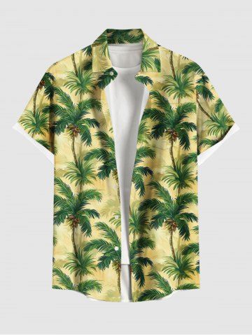 Plus Size Coconut Tree Print Hawaii Ombre Button Pocket Shirt For Men