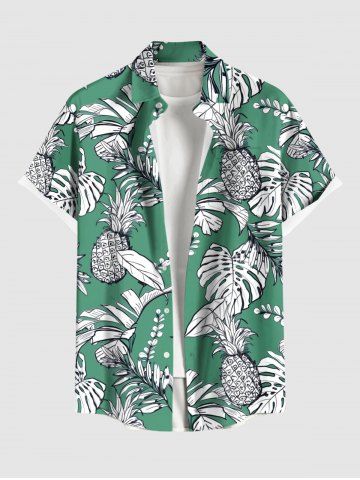 Chemise Imprimé Feuilles Tropicales et Ananas avec Poches Grande Taille pour Homme