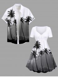 Tenue de Plage Grande Taille Mignon Contrastant Imprimé Cocotier pour la Plage - Blanc 