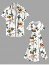 Tenue de Plage Grande Taille Imprimé Cocotiers et Fleurs Tropicales - Blanc 