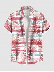 Chemise Imprimé Feuilles Graffiti à Rayures Grande Taille avec Poche Kangourou pour Homme - Rouge M