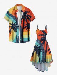 Tenue de Plage Grande Taille Imprimé Arbre Noix de Coco et Arc-en-Ciel - Orange 