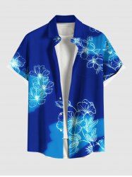 Plus Size Flower Leaf Colorblock Print Buttons Pocket Hawaii Shirt For Men -  