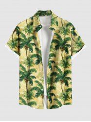 Chemise Boutonnée Imprimé Cocotier Grande Taille avec Poche - Jaune clair 6XL