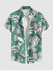 Plus Size Pineapple Tropical Leaves Branch Print Hawaii Button Pocket Shirt For Men -  