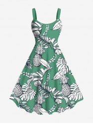 Robe Décontractée Ligne A Feuille Tropicale Branche D'Ananas Imprimé de Grande Taille - Vert 2X
