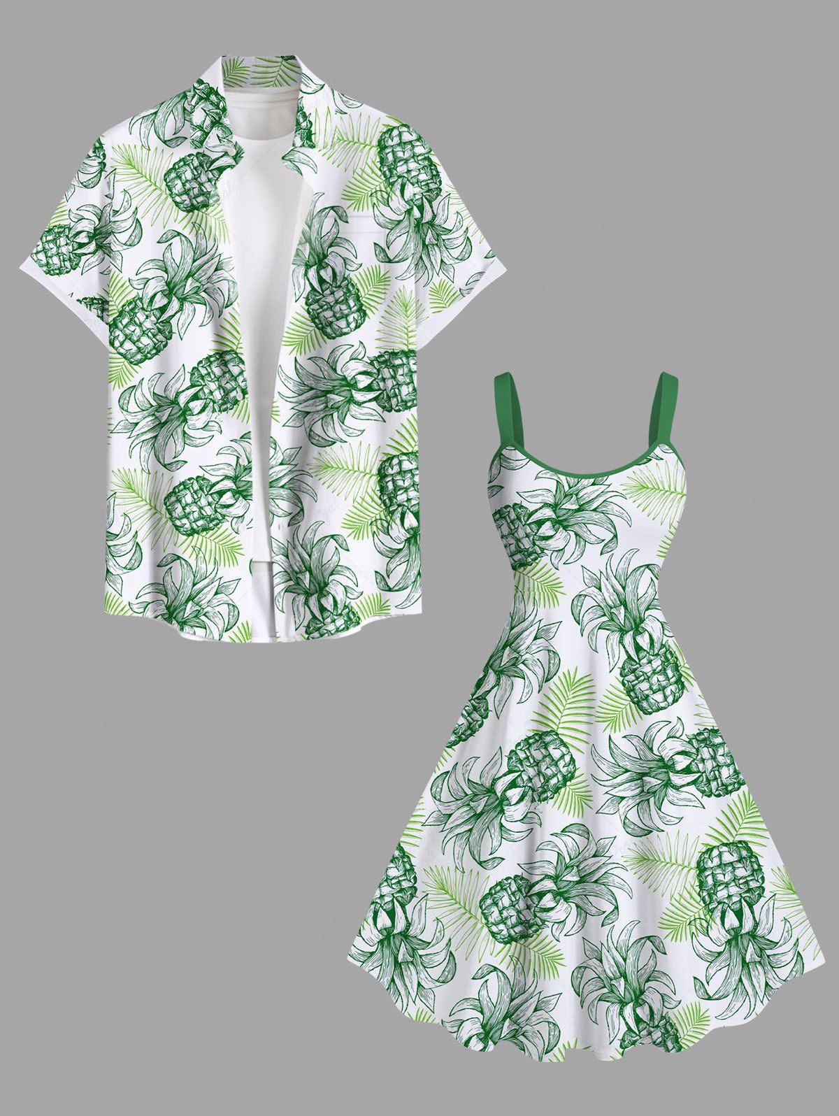 Costume de Plage Grande Taille Imprimé à Feuilles Tropicales et Ananas Vert 