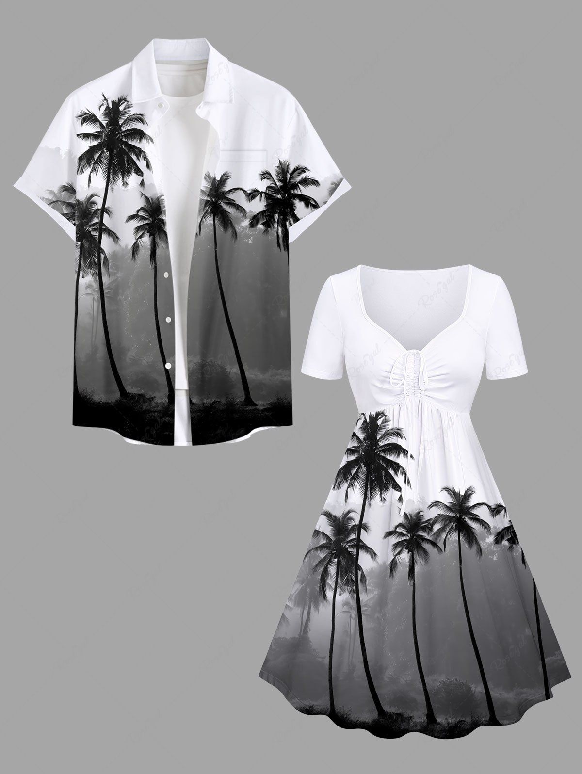 Tenue de Plage Grande Taille Mignon Contrastant Imprimé Cocotier pour la Plage Blanc 