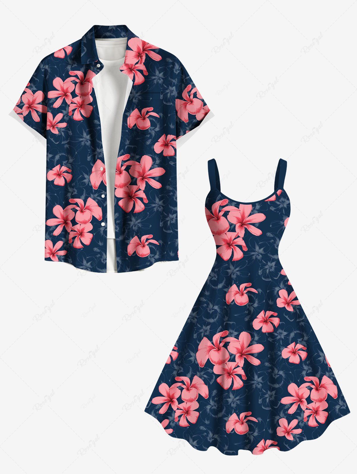 Costume Grande Taille Imprimé à Feuilles et Fleurs Longueur Plage Bleu 