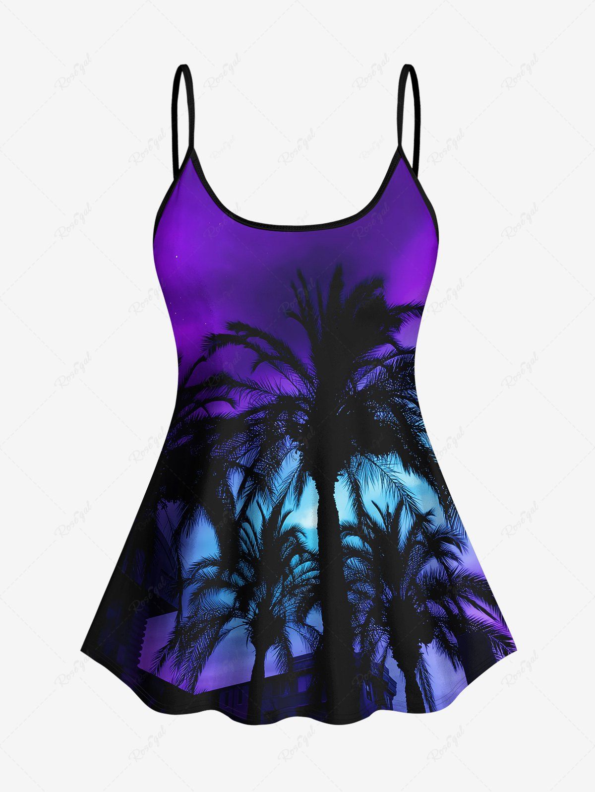 Haut de Tankini Hawaïen Ajustable Ombré Arbre de Noix de Coco Imprimé Pourpre  6X