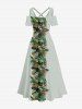 Plus Size Tropical Leaf Flower Print Cold Shoulder Crisscross Hawaii Maxi Dress -  