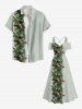 Maxi Robe Hawaïen Croisée Fleur Feuille Tropicale Imprimée à Epaule Dénudée de Grande Taille - Gris L