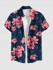 Costume Grande Taille Imprimé à Feuilles et Fleurs Longueur Plage - Bleu 