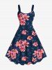 Costume Grande Taille Imprimé à Feuilles et Fleurs Longueur Plage - Bleu 