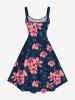 Costume Grande Taille Imprimé à Feuilles et Fleurs Longueur Plage - Bleu 