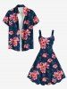 Robe Débardeur Trapèze Imprimée Feuilles et Fleurs Grande Taille - Bleu S
