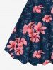 Plus Size Floral Leaves Print Hawaii A Line Tank Dress -  