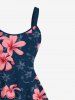 Robe Débardeur Trapèze Imprimée Feuilles et Fleurs Grande Taille - Bleu XXS