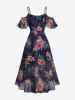 Robe grande taille à imprimé fleurs d'hibiscus, bordure en dentelle, volants tressés, ourlet tulipe, épaules dénudées, coupe haute et basse - Bleu profond 2X | US 18-20