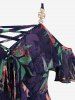Robe grande taille à imprimé fleurs d'hibiscus, bordure en dentelle, volants tressés, ourlet tulipe, épaules dénudées, coupe haute et basse - Bleu profond 2X | US 18-20