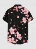 Chemise Décontractée Fleur de Pêcher Imprimé de Grande Taille avec Poche Boutonnée - Noir 5XL