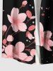 Chemise Décontractée Fleur de Pêcher Imprimé de Grande Taille avec Poche Boutonnée - Noir 5XL