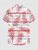 Chemise Imprimé Feuilles Graffiti à Rayures Grande Taille avec Poche Kangourou pour Homme - Rouge M