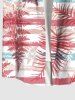 Chemise Imprimé Feuilles Graffiti à Rayures Grande Taille avec Poche Kangourou pour Homme - Rouge M