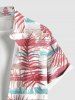 Plus Size Tropical Leaves Branch Striped Graffiti Print Hawaii Button Pocket Shirt For Men -  