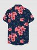 Plus Size Floral Leaves Print Hawaii Button Pocket Shirt For Men -  