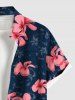Plus Size Floral Leaves Print Hawaii Button Pocket Shirt For Men -  