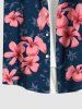 Plus Size Floral Leaves Print Hawaii Button Pocket Shirt For Men -  