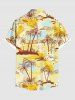 Plus Size Coconut Tree Flowers Seascape Print Buttons Pocket Hawaii Shirt For Men -  