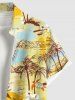 Plus Size Coconut Tree Flowers Seascape Print Buttons Pocket Hawaii Shirt For Men -  
