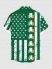 Plus Size St. Patrick's Day Clover Leaf Patriotic American Flag Print Buttons Pocket Shirt For Men -  