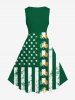 Plus Size St. Patrick's Day Clover Leaf Patriotic American Flag Print 1950s Vintage Dress -  