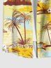 Plus Size Coconut Tree Flowers Seascape Print Buttons Pocket Hawaii Shirt For Men -  