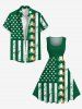 Plus Size St. Patrick's Day Clover Leaf Patriotic American Flag Print 1950s Vintage Dress -  