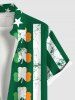 Plus Size St. Patrick's Day Clover Leaf Patriotic American Flag Print Buttons Pocket Shirt For Men -  