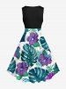 Plus Size Tropical Leaf Flower Print Hawaii 1950s Vintage Dress -  