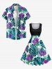 Plus Size Tropical Leaf Flower Print Hawaii 1950s Vintage Dress -  