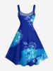 Robe Débardeur Trapèze en Blocs de Couleurs Fleur et Feuille Imprimées de Grande Taille - Bleu 6X