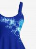 Robe Débardeur Trapèze en Blocs de Couleurs Fleur et Feuille Imprimées de Grande Taille - Bleu 6X