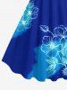 Robe Débardeur Trapèze en Blocs de Couleurs Fleur et Feuille Imprimées de Grande Taille - Bleu 6X