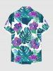 Plus Size Tropical Leaf Flower Print Buttons Pocket Hawaii Shirt For Men -  