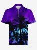 Plus Size Turn-down Collar Coconut Tree Tie Dye Ombre Sky Print Half Zipper Hawaii Polo Shirt For Men -  