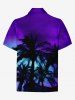 Plus Size Turn-down Collar Coconut Tree Tie Dye Ombre Sky Print Half Zipper Hawaii Polo Shirt For Men -  