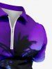 Plus Size Turn-down Collar Coconut Tree Tie Dye Ombre Sky Print Half Zipper Hawaii Polo Shirt For Men -  
