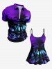 Haut de Tankini Hawaïen Ajustable Ombré Arbre de Noix de Coco Imprimé - Pourpre  6X